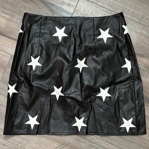 SHEIN Black Leather Skirt with White Stars